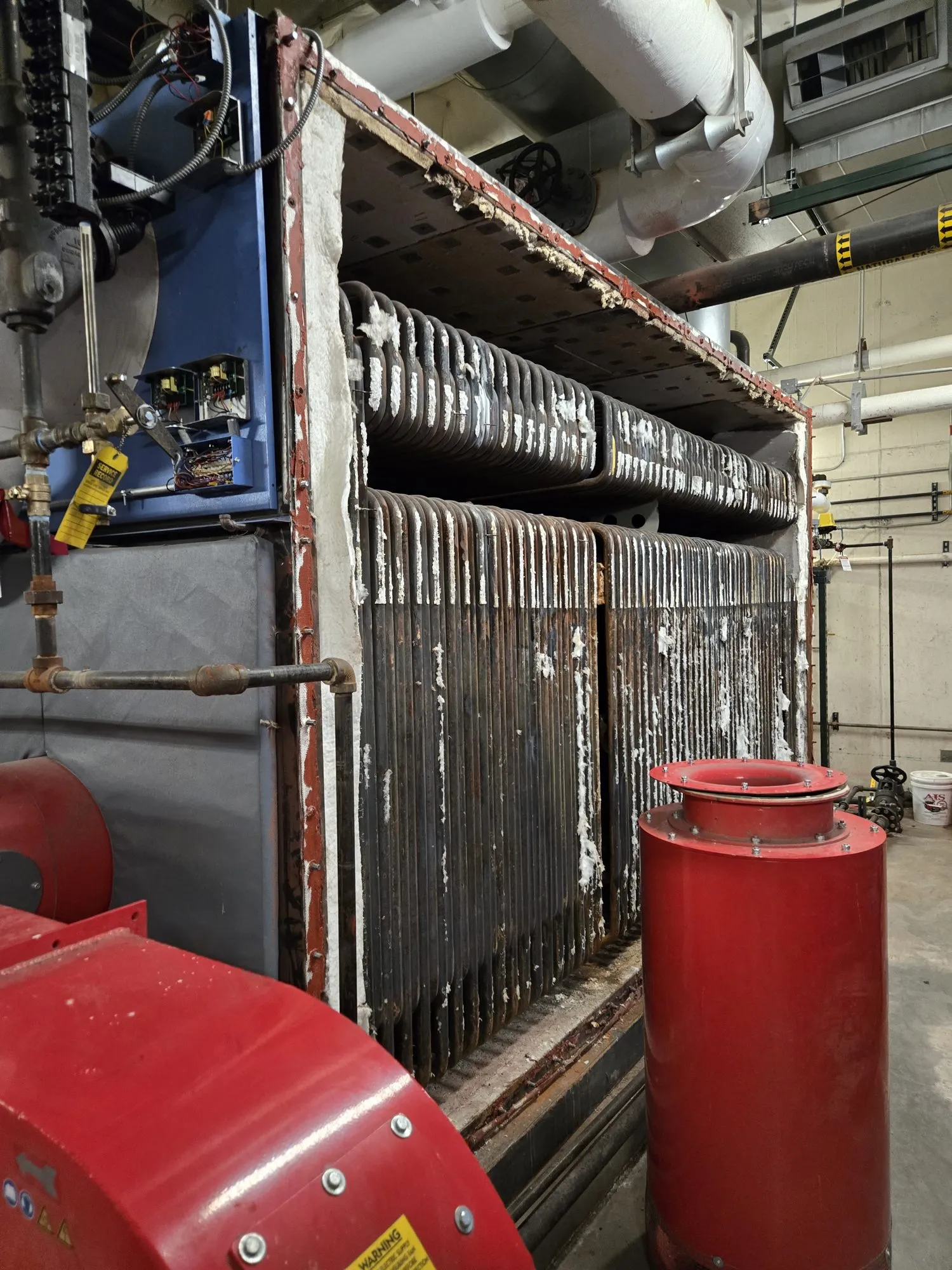 Flex-tube boiler with the casing removed, ready for demolition